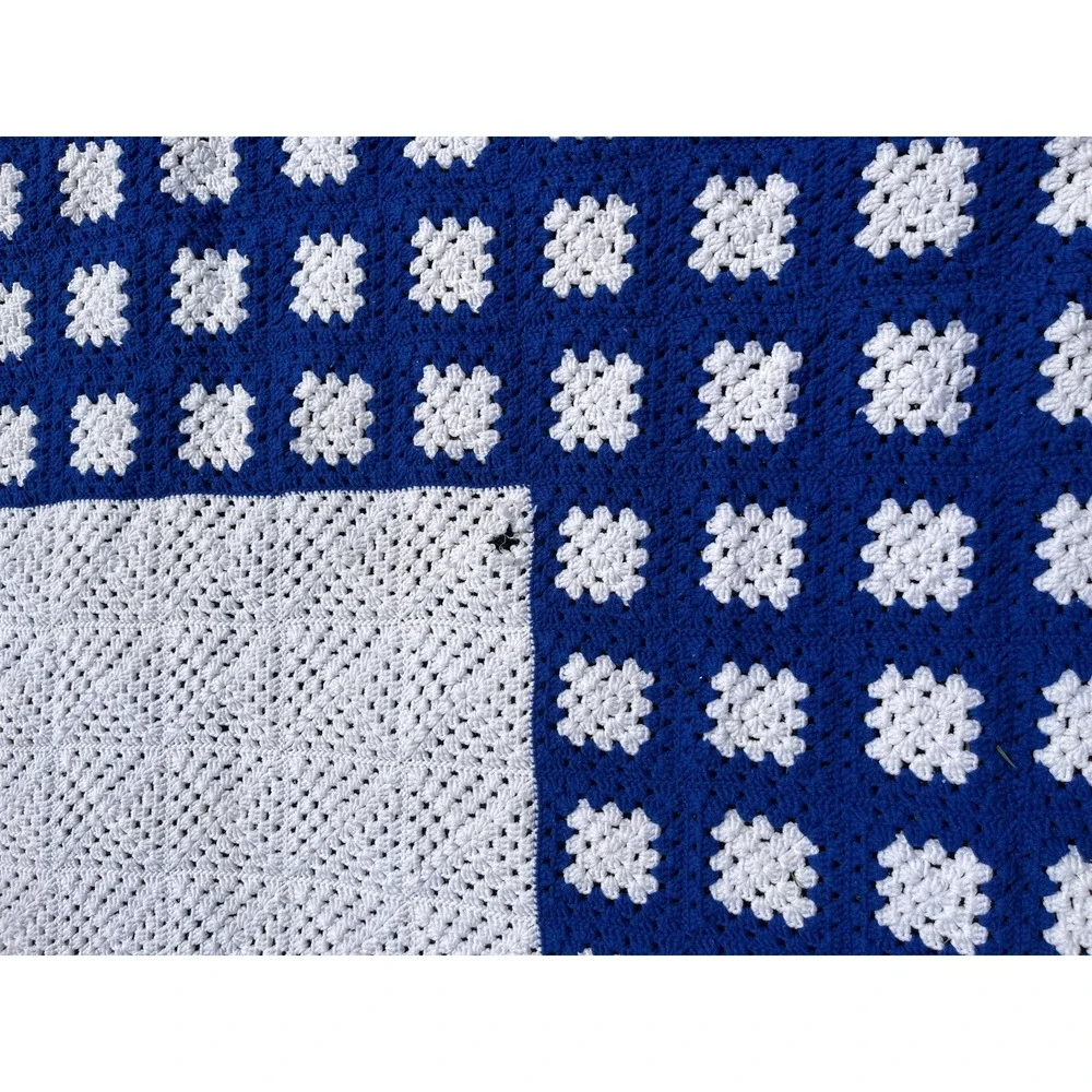 Handmade Crochet Afghan Blanket Throw Large Vintage Granny Square Retro Knit Lap